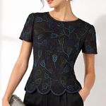 Papell Boutique Vtg  Evening Black Beaded Silk Floral Top Blouse Cocktail Evening Photo 0