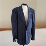 Navy Pinstripe Blazer with yellow linen blend size large Blue Photo 1
