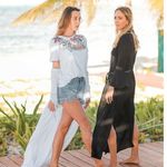 DUSTER BEACH COVER UP Open KIMONO T. ZOVICH Bell Sleeve Ecofriendly White Small Photo 9