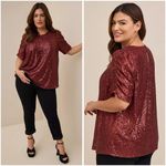 Torrid  Sequin Ruched Sleeve Top in Rust Red Size 1X NWT Photo 1