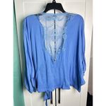 One World  Women’s Boho Open Front W/Tie Crochet Lace Back Cardigan Bat Wing Sz M Photo 4