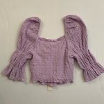 Mustard Seed  Crinkle
Texture Puff Sleeve Crop Top Lavender Ladies Sz Small NWT Photo 1
