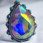 Aurora pear shaped crystal adjustable ring with round turquoise accents Multiple Photo 0
