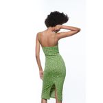 ZARA Green Pink Jacquard Spaghetti Straps Straight Neck Fitted Midi Dress L Photo 1