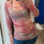 International concepts Vintage Y2K mesh sheer printed pink long sleeve blouse top INC concepts large Photo 2