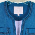 Rebecca Taylor  Teal Silk Blend Tweed Chain Accent Blazer Jacket Photo 2