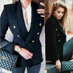 ZARA Black Tweed Fringe Blazer Gold Buttons Wool Trinny Woodall, Sz M Photo 2