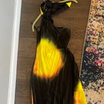 High Neck Mini Dress, Black And Yellow Satin Photo 2