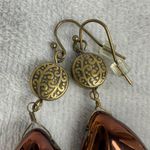 Vintage Boho Copper Amber Glass Teardrop Pierced Spiral Earrings Set Fall Colors Brown Photo 7