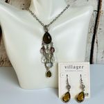Liz Claiborne New Villager  Faceted Gemstone Beaded Necklace And Dangle Earrings Photo 0