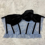 Urban Outfitters UO Out From Under Bow Down To Me Velvet & Lace Corset Blue & Black Photo 1