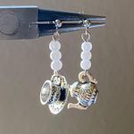 Handmade tea cup & pot unique fun fairy antique style dangle earrings☕️🍃🌀 Photo 0