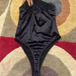 Urban Outfitters Out From Under Black Shiny One Shoulder Thong Bodysuit Small Photo 3