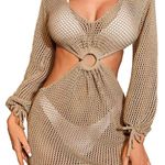 Stylish Tan Knit Swim Dress with Cutout Photo 5