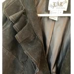 Live a Little  Vintage Button Ruffle Collar Leather Coat Jacket Black Women's L Photo 8