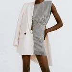 ZARA black and white gingham plaid mini dress with padded shoulders Photo 0