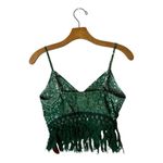 Cider Shirt Women Small Green V Neck Aztec Tassel Crop Top NWT Hippie Boho Photo 2