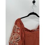 Solitaire  Top Women Large Orange Embroidered Button Back Boho Swiss Dot Ruffle Photo 4
