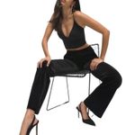 Good American - Black High Waist Striped Velour Dress Pants Sz Xl Photo 9