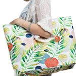 TROPICAL LEAF WITH FLOWER PRINT & ABSTRACT TOTE BAG Photo 4