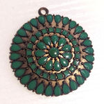 Gold Tone Faux Jade Turquoise Pendant 2" No Chain Green Photo 0