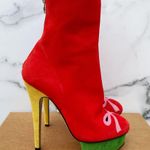Charlotte Olympia Bella red yellow green suede colorblock mid-calf boots size 35 Photo 8