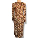 Vintage 90s Brown Dark Floral Long Sleeve Rayon Maxi Dress 10 Autumn Romantic Photo 6