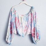 Pink Lily  Multicolor Palm Long Sleeve Crop Top Photo 5