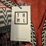 THML NWT  Mixed Print Blouse Orange Suede Accents Long sleeve size S Photo 5