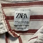 ZARA  Relaxed Fit Striped Long Sleeve Shirt Womens Size M Brown‎ White Photo 1