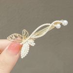 Set Of 2 Butterfly‎ Alloy Rhinestone Imitation Pearl Fashion Hair Clips Gold Photo 3