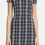 Theory Branteen JP Check Knit Mini Dress Navy White Plaid Size Large Photo 0