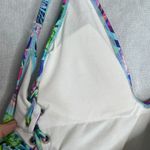 Stylish Swimwear Triangle Top Tie Side Tropical Pattern Deep V Swimsuit Sz LG Blue Photo 4