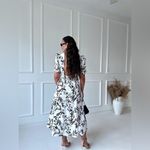 ZARA  ZW COLLECTION BLACK WHITE FLORAL PRINT PUFF SLEEVES MIDI DRESS L Photo 1