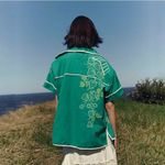 Free People  Green Strawberry Embroidered Shirt Sz S Photo 8