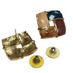 Vintage Marbleized Chunky Woven Square Women's Enamel Gold Tone Stud Earrings Photo 3