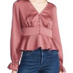 EXPRESS NWOT  Satin Button Front V-Neck Peplum Blouse Mauve Photo 0