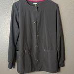 Scrub Star Size XS Dark Grey Snap-Front Knit Cuff Scrub Jacket Pink Accents Photo 0