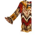 Serenade New York Womens Y2K Crinkle Pleated Print Button Front Blouse Top Large Brown Photo 2