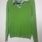 IZOD  Womens Preppy Cable Knit Sweater Size  M V-neck Academia Tennis Kelly Green Photo 1