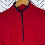 L.L.Bean  1/4 Zip Fleece Sweatshirt Red Navy Trim Small Photo 6