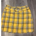Sans Souci  Mustard Navy Plaid Belted Skirt Mini Preppy Boho Retro Y2K Mod Photo 2