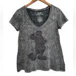 Disney  Women’s Gray Marble Embroidered‎ Mickey Mouse Cotton Shirt Medium Photo 2