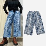 Briggs New York Briggs Women Blue White Paisley Print Wide Leg Cropped Pants Size 10 Linen Blend Photo 1