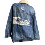 The Tubbo Moment By The Sea Denim Full Zip Jean Jacket Sherpa Collar Waves 2XL Blue Size 2X Photo 6
