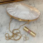 White & gold textured summer formal pearl box bag clutch handbag removable chain Photo 1