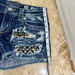 Miss Me Blue Distressed Jean Shorts with Bohemian Patches Photo 6