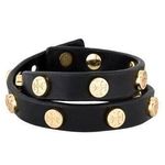 Tory Burch Black And Gold Leather Wrap Bracelet Photo 0
