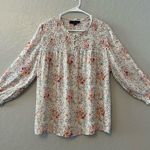 RACHEL Rachel Roy white multicolor tiny floral smocked long sleeve blouse large Photo 0