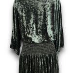 Skylar + Madison Green Velvet Velour Mini Dress Vneck Wide Sleeve Smocked Small Photo 4
